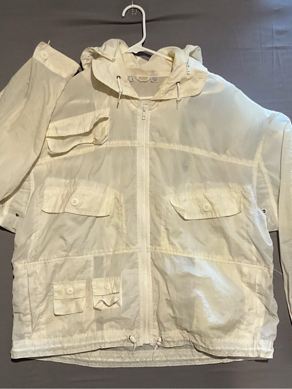 Vintage Members Only World Travel Club Hooded Windbreaker White Sz Large